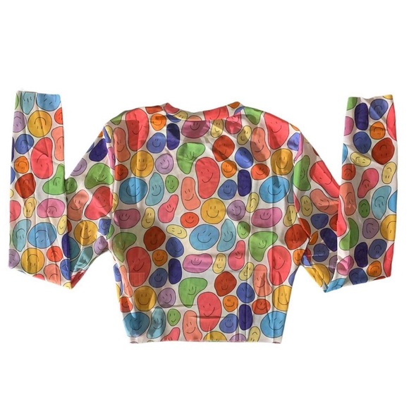 Tops | Smiley Face Sheermesh Long Sleeve Hot White Top With